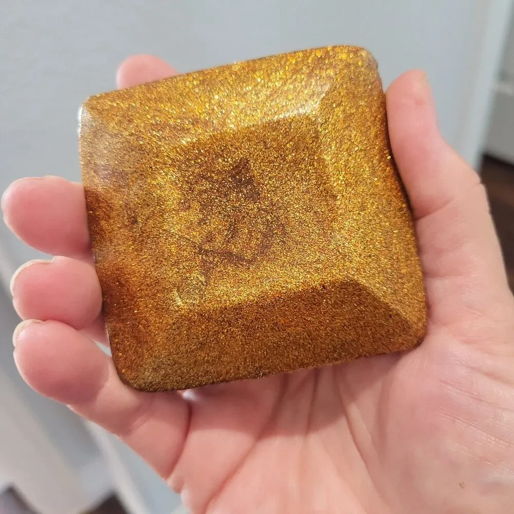 Vintage Pier 1 Jeweled Trinket Box Square Hexagon Jewelry Small 3x3x1 Gold Boho